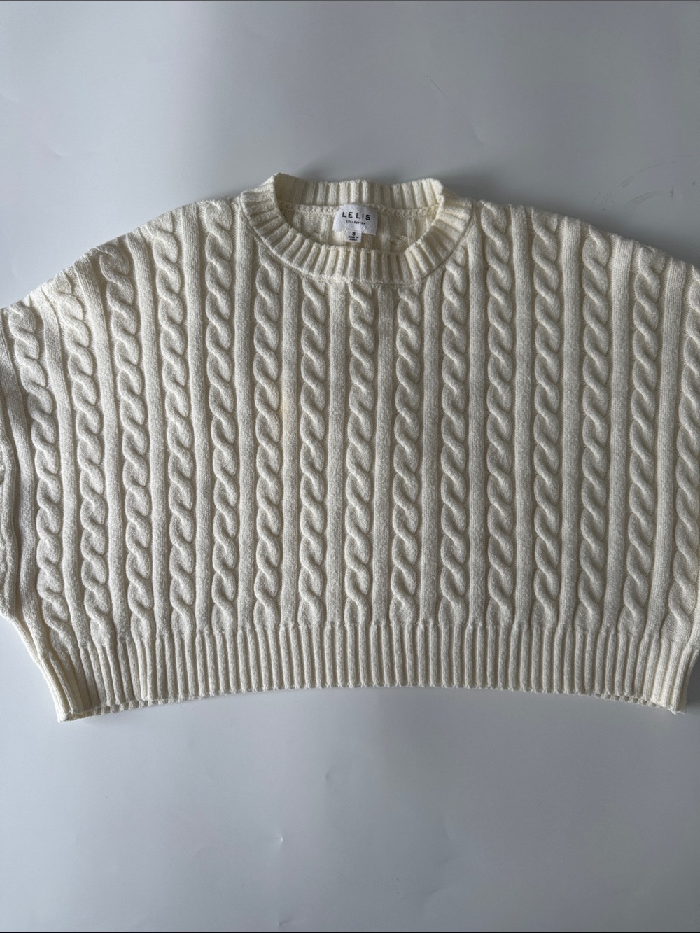 Le Lis Ivory Cable-Knit Crew Sweater